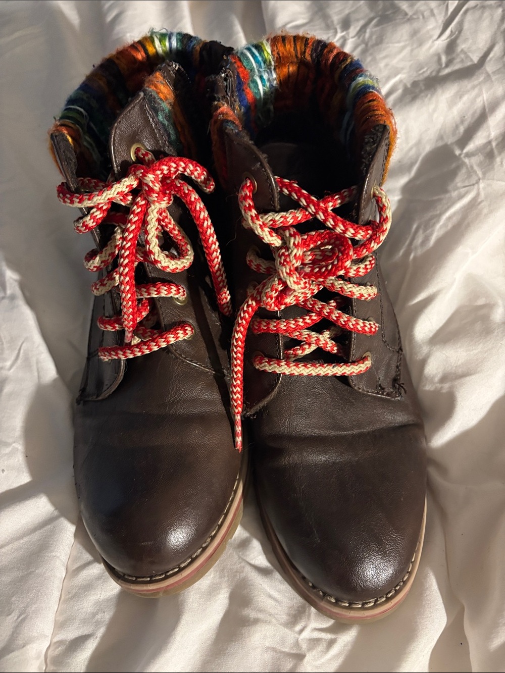 Women's Brown Lace-Up Boots with Red Accent Laces
